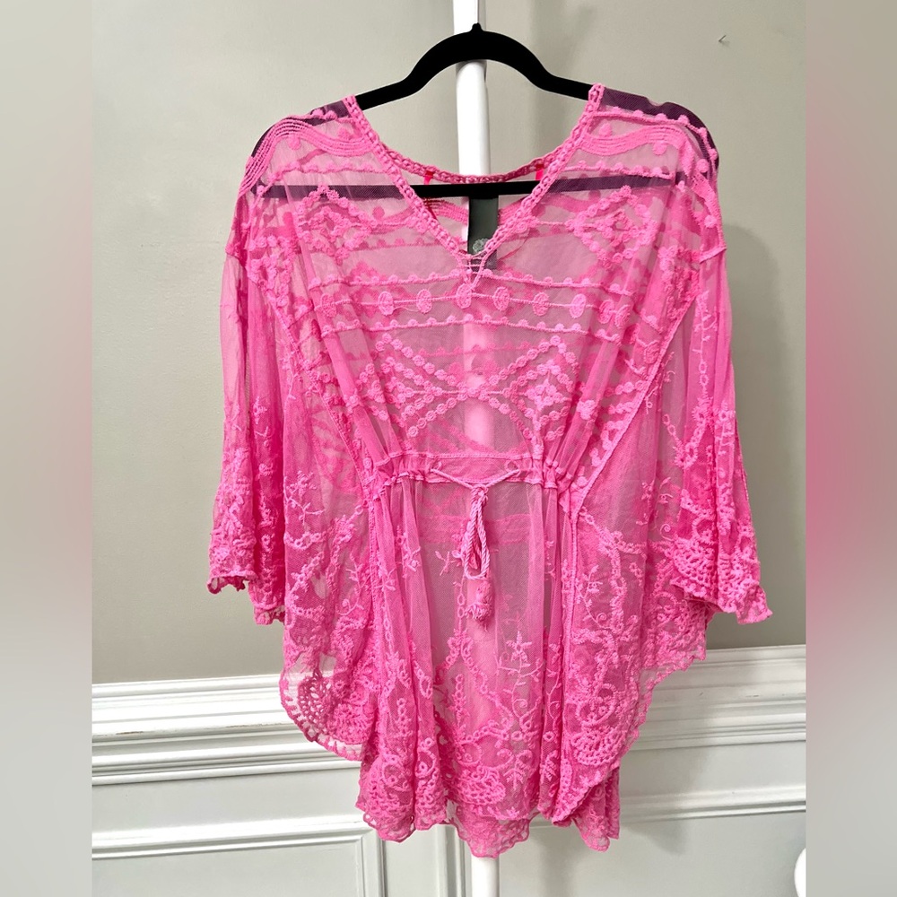 Vince Camuto Hot Pink Sheer Lace Swim Coverup Tunic